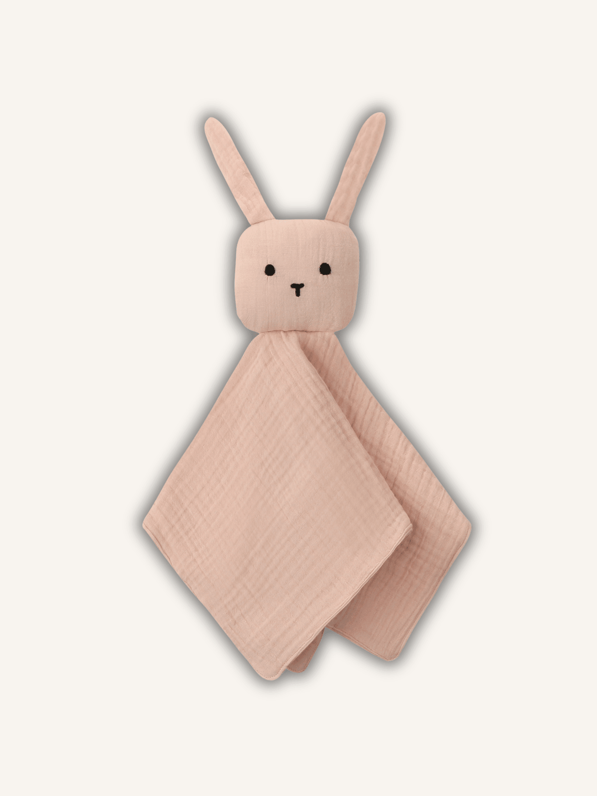 Doudou lapin rose en gaze de coton brodé