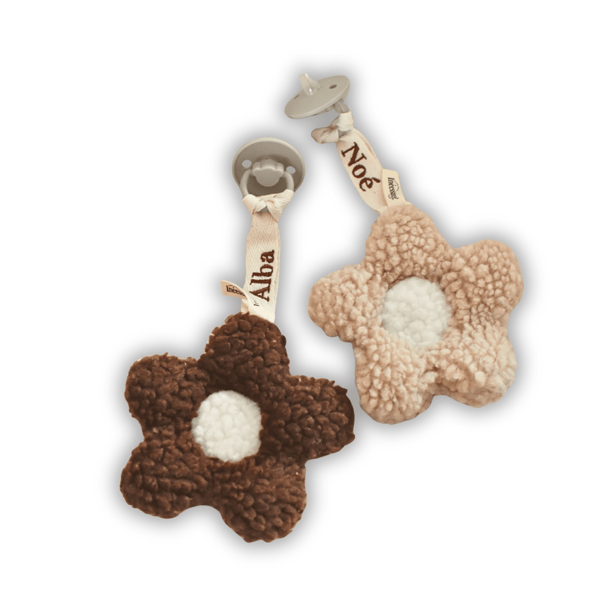 Attache sucette en forme de fleur en tissu sherpa tout doux