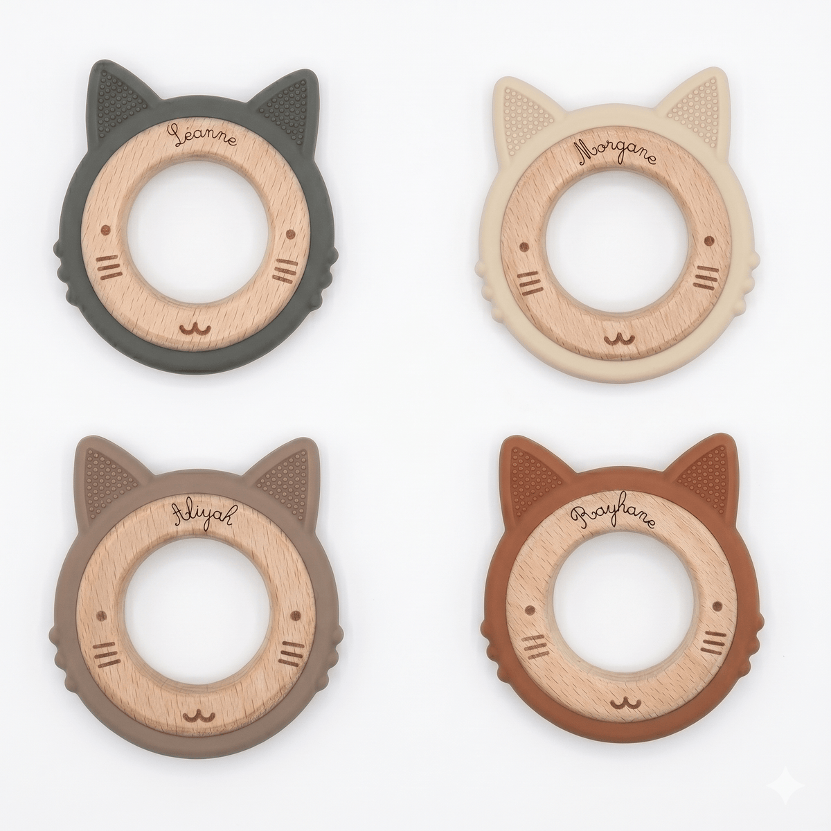 Anneau de dentition Chat en bois de hêtre naturel