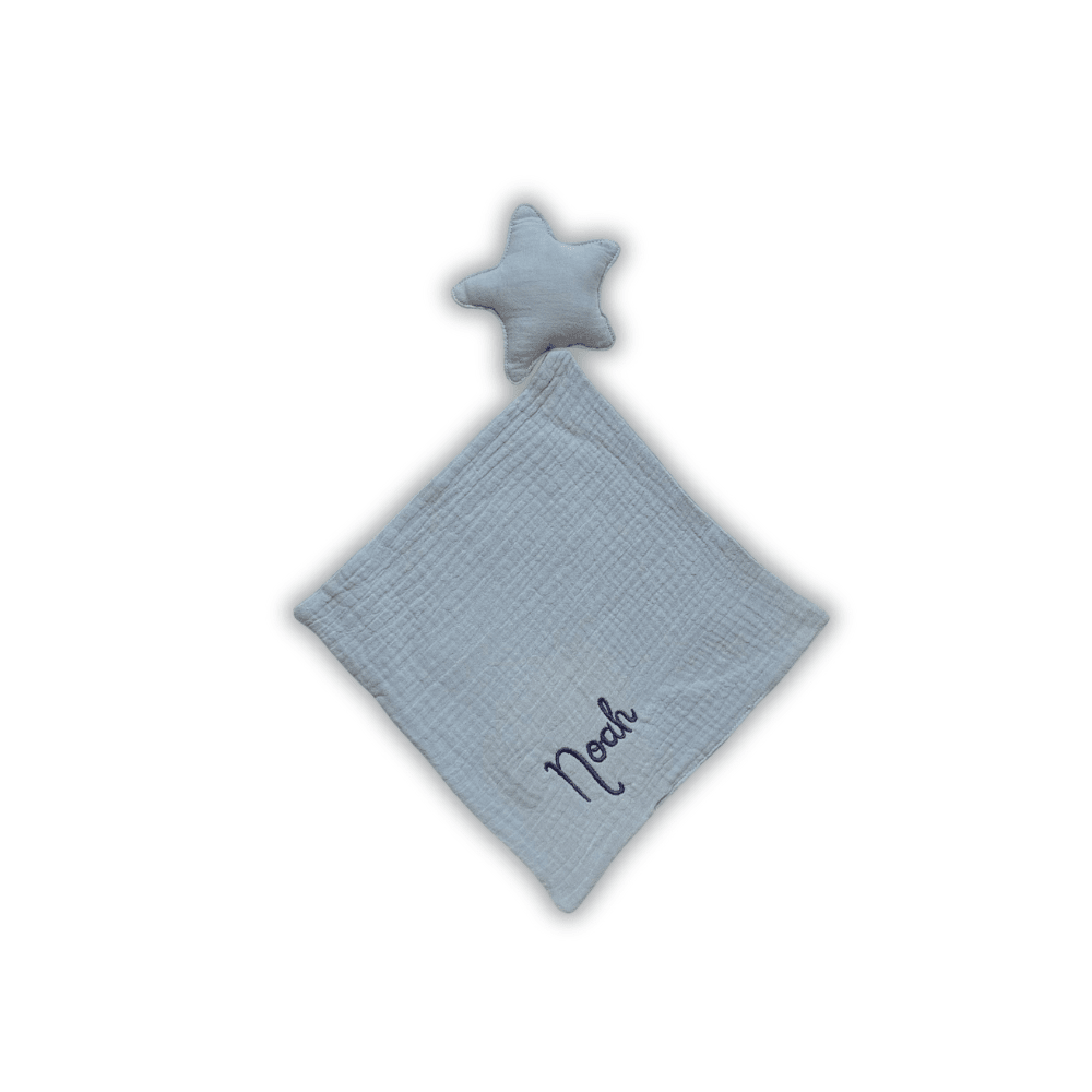 Doudou lange étoile en gaze de coton personnalisé au prénom
