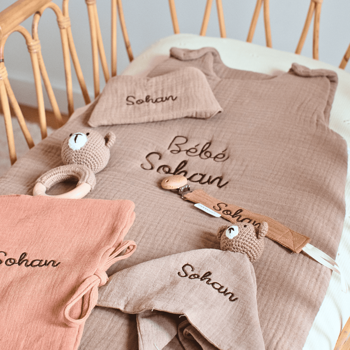 Coffret de naissance personnalisé, 6 pièces assorties