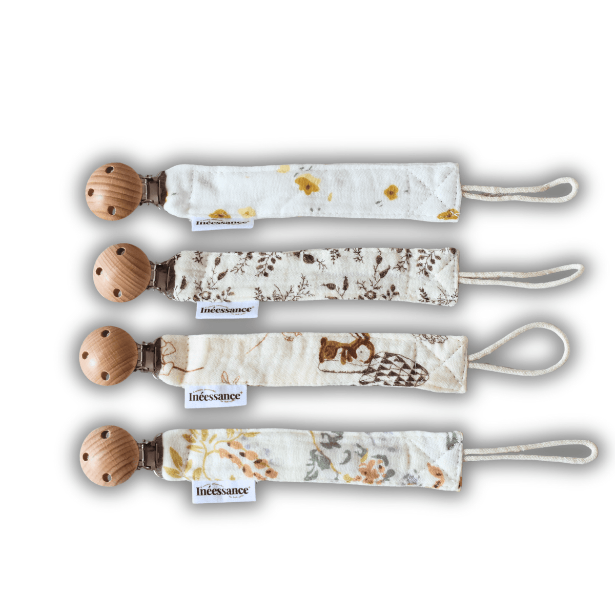 Attache sucette en gaze de coton à motifs personnalisable