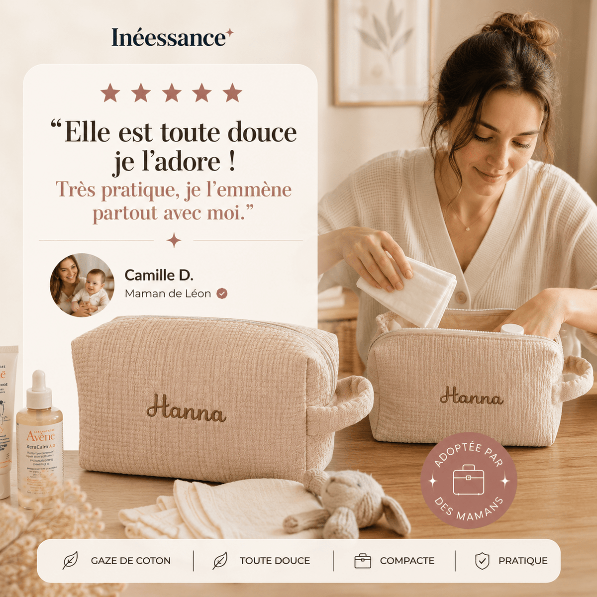 Trousse de toilette en gaze de coton douce et esthétique