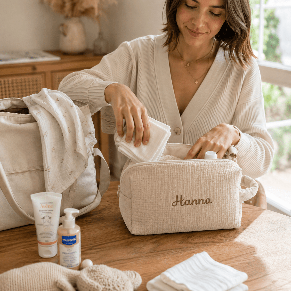 Trousse de toilette gaze de coton Ineessance, coloris au choix