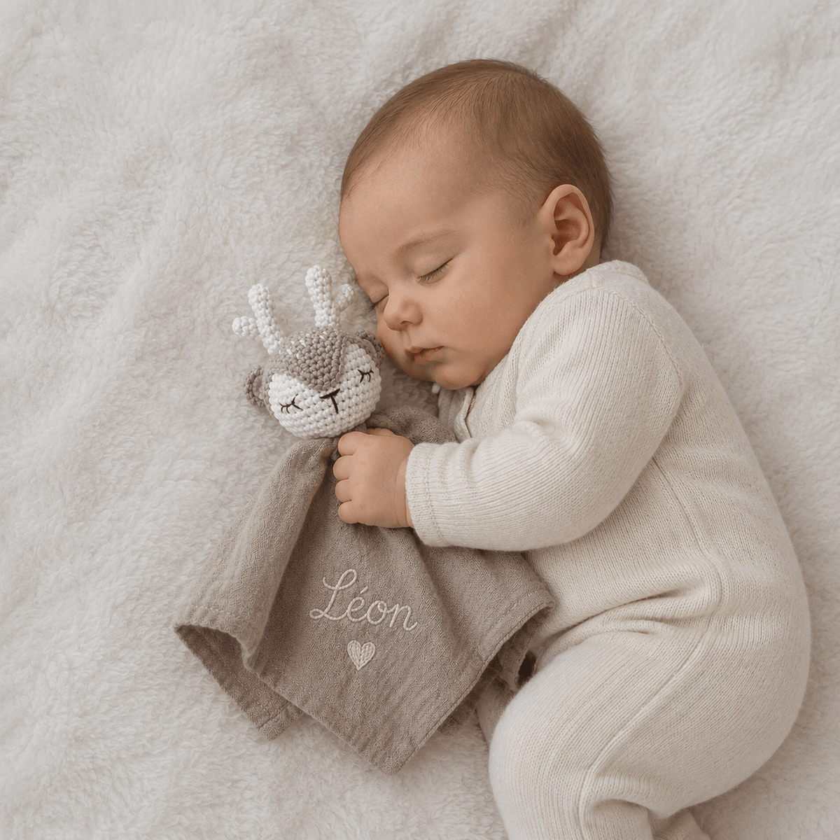 Doudou Complice en gaze de coton avec tête crochetée main