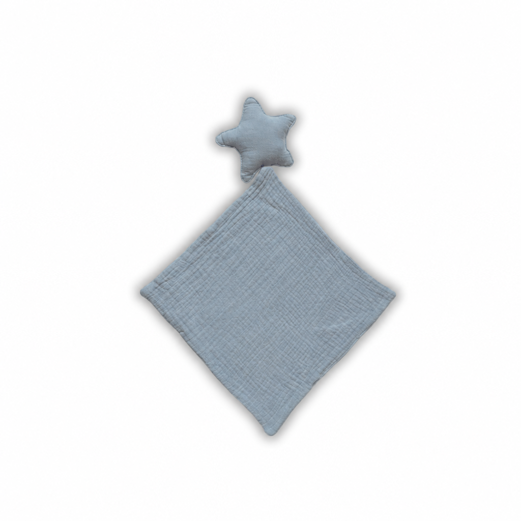 Doudou lange étoile bleu en double gaze de coton à personnaliser