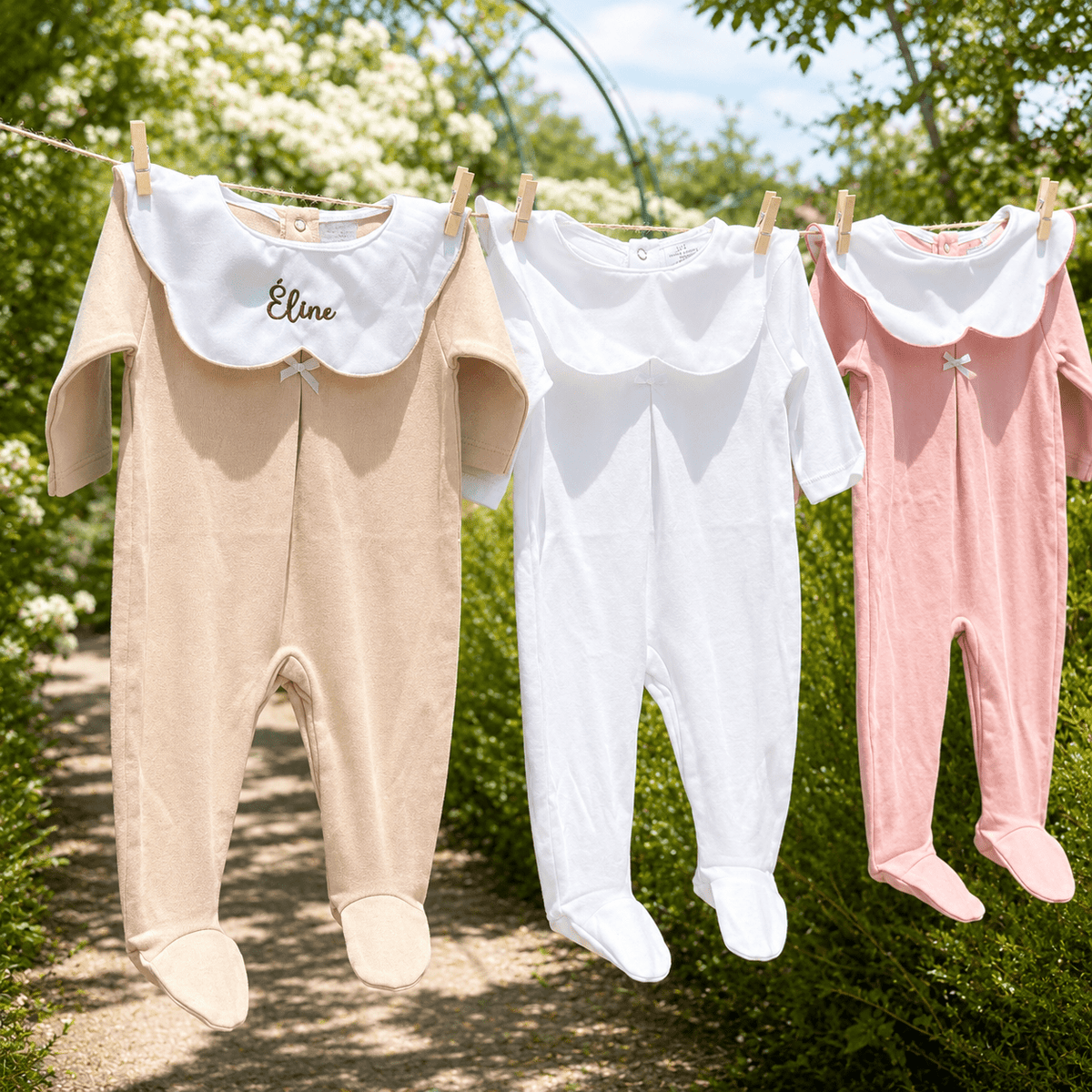 Pyjama bébé à col Claudine personnalisé avec prénom brodé