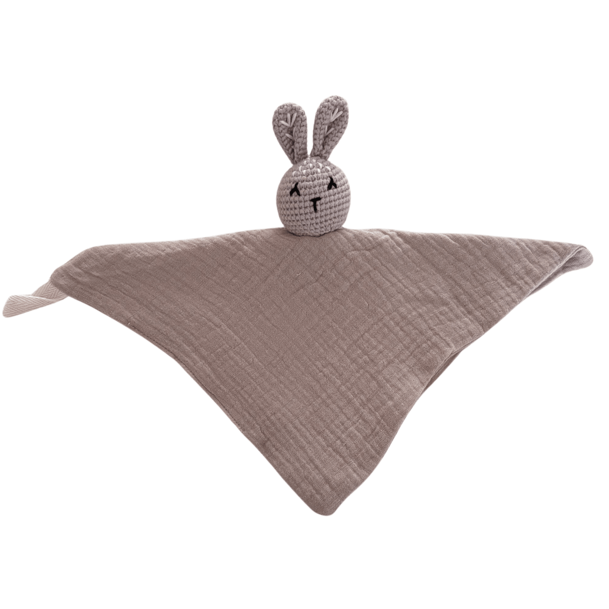 Doudou Complice en gaze de coton brodé au prénom, tête en crochet