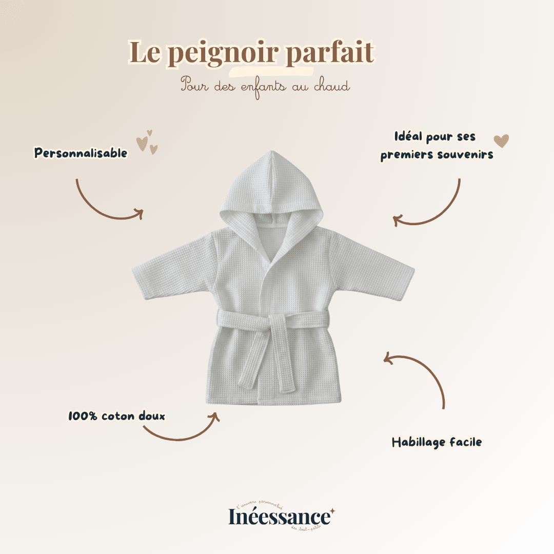 Peignoir nid d'abeille personnalisé, cadeau de naissance