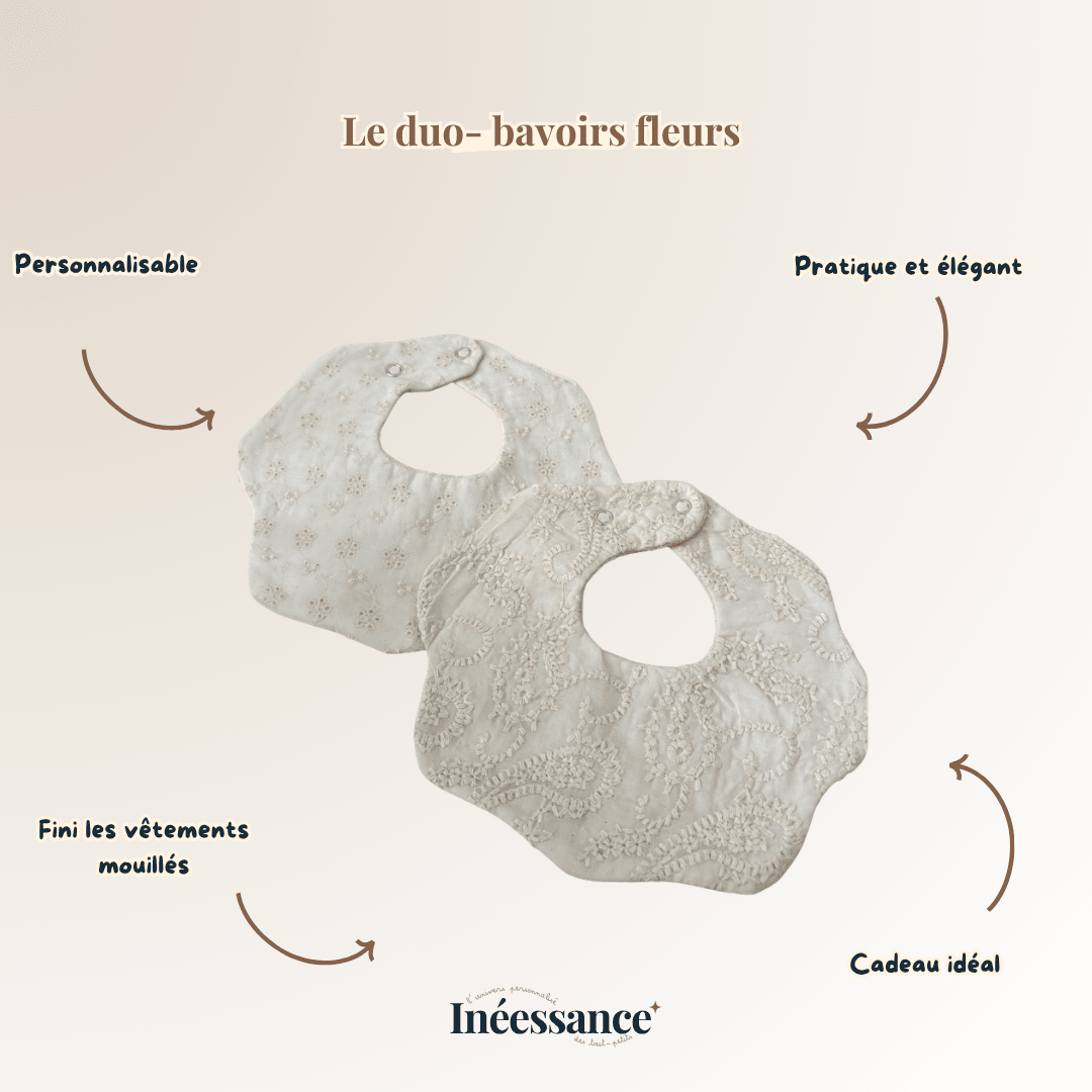 Bavoirs fleurs brodés Ineessance, coloris au choix