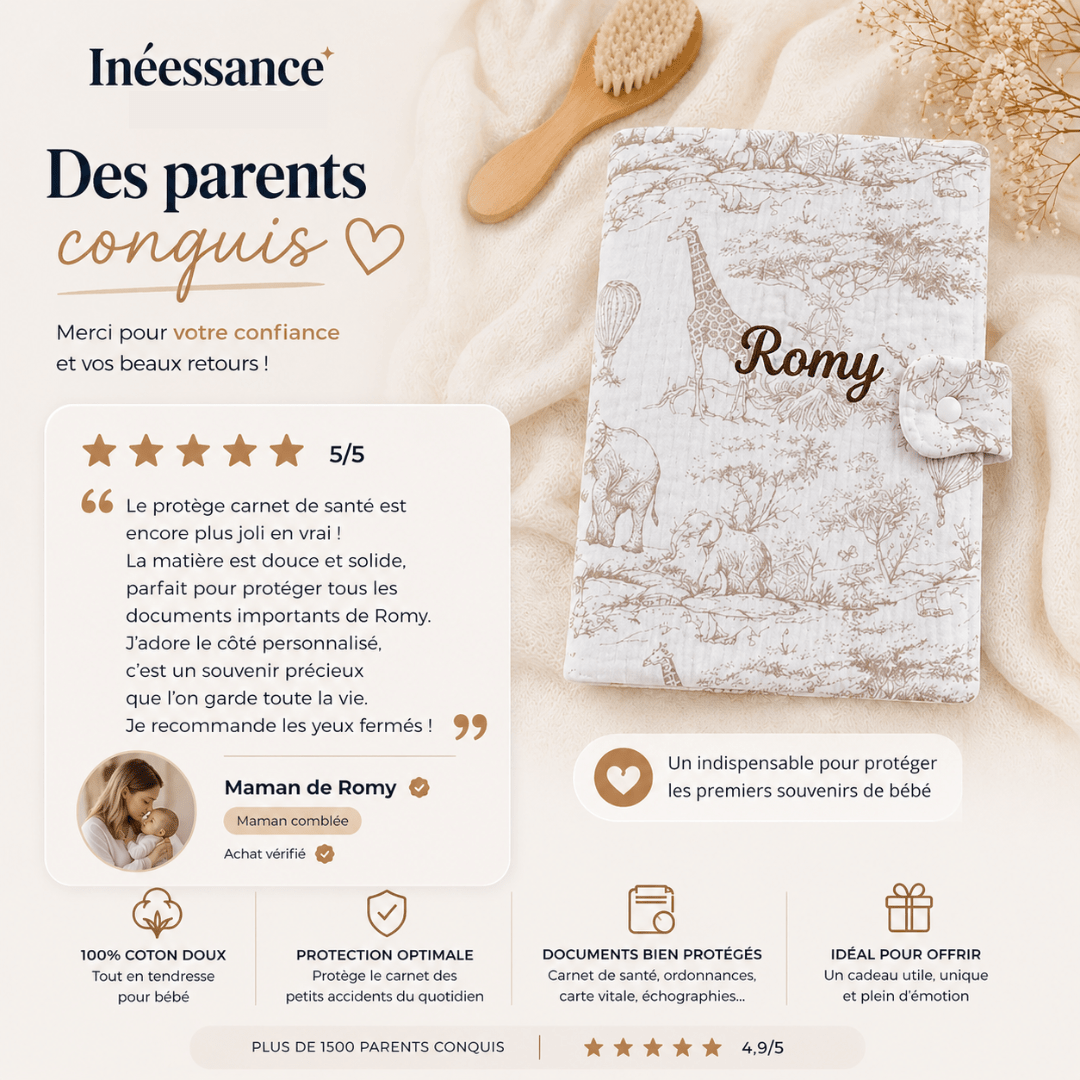 Détail du motif toile de Jouy du protège carnet de santé