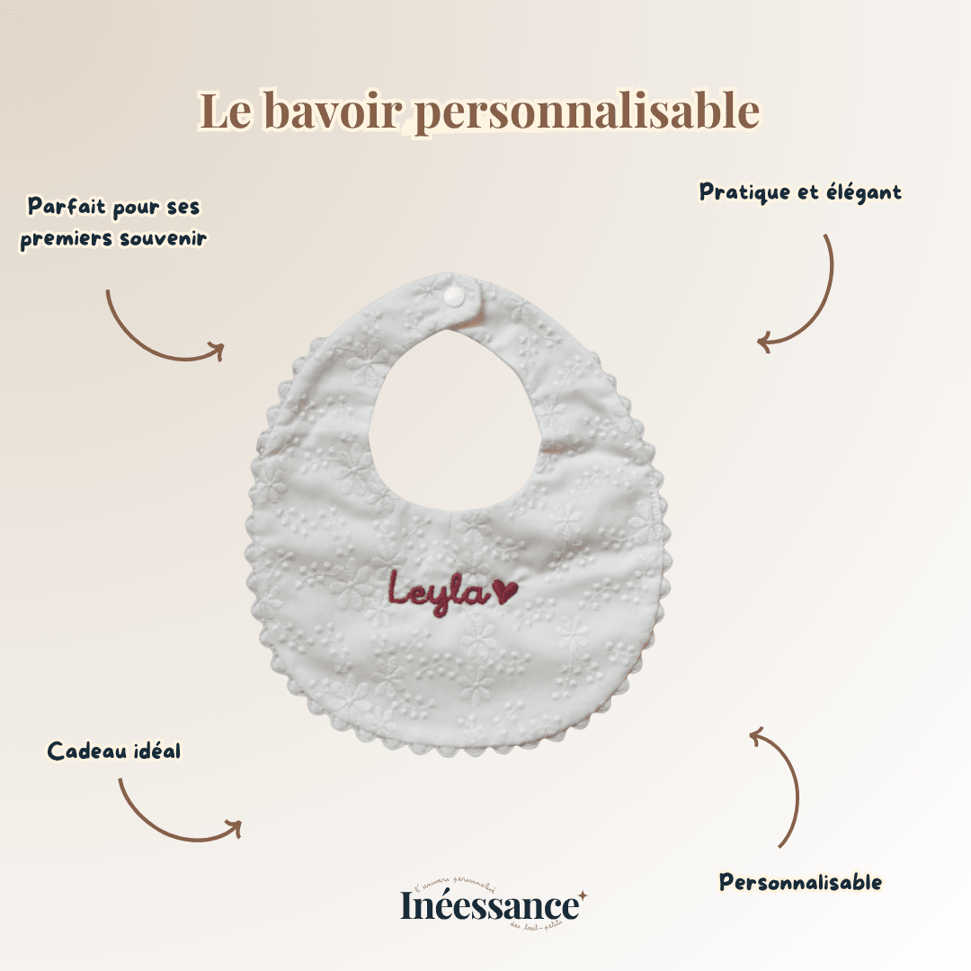 Bavoir chic bébé, détail du col et de la broderie