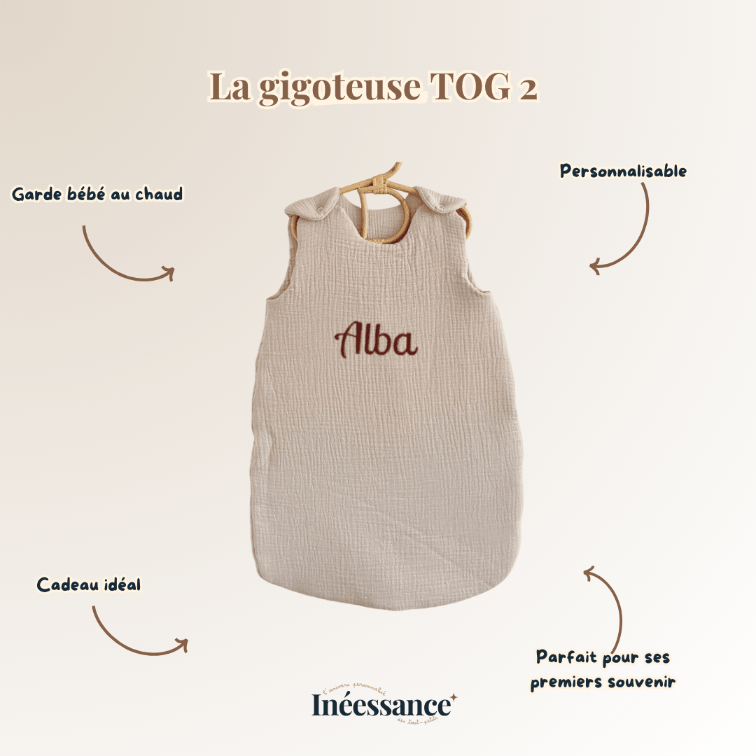 Gigoteuse TOG 2 brodée au prénom, confort 18 à 21 degrés