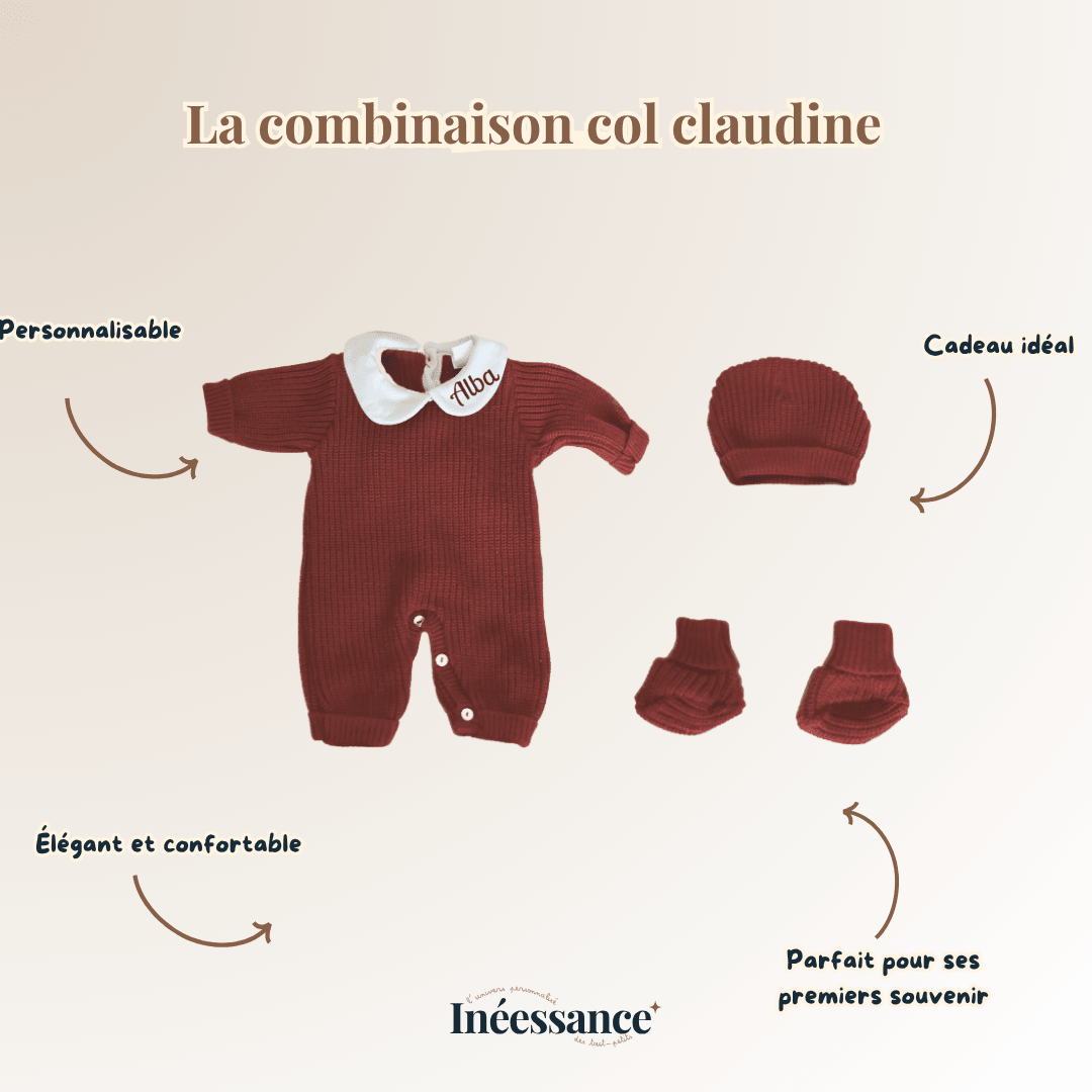 Détail du col Claudine de la combinaison en tricot