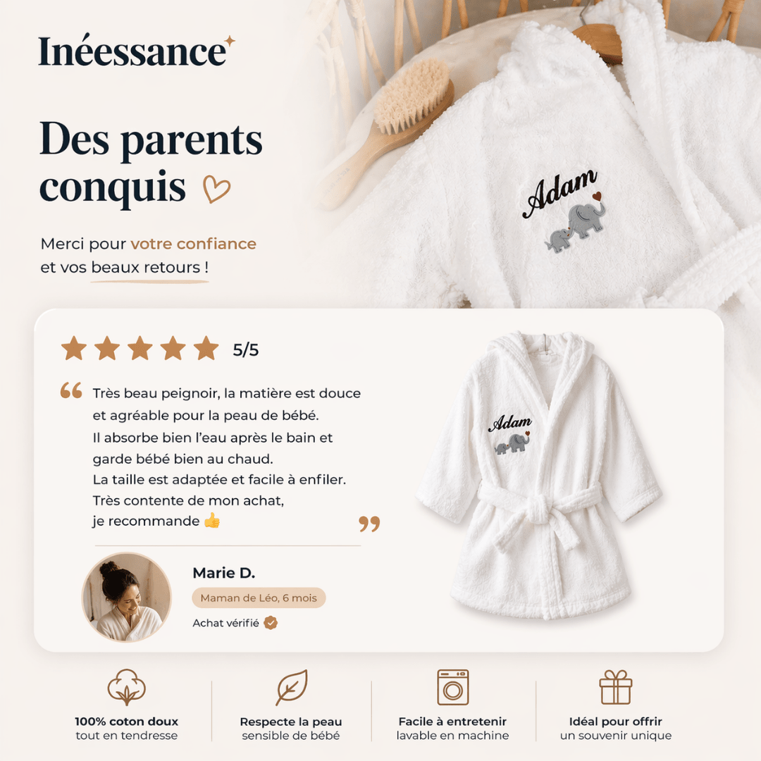 Peignoir bébé Ineessance en coton, coloris au choix