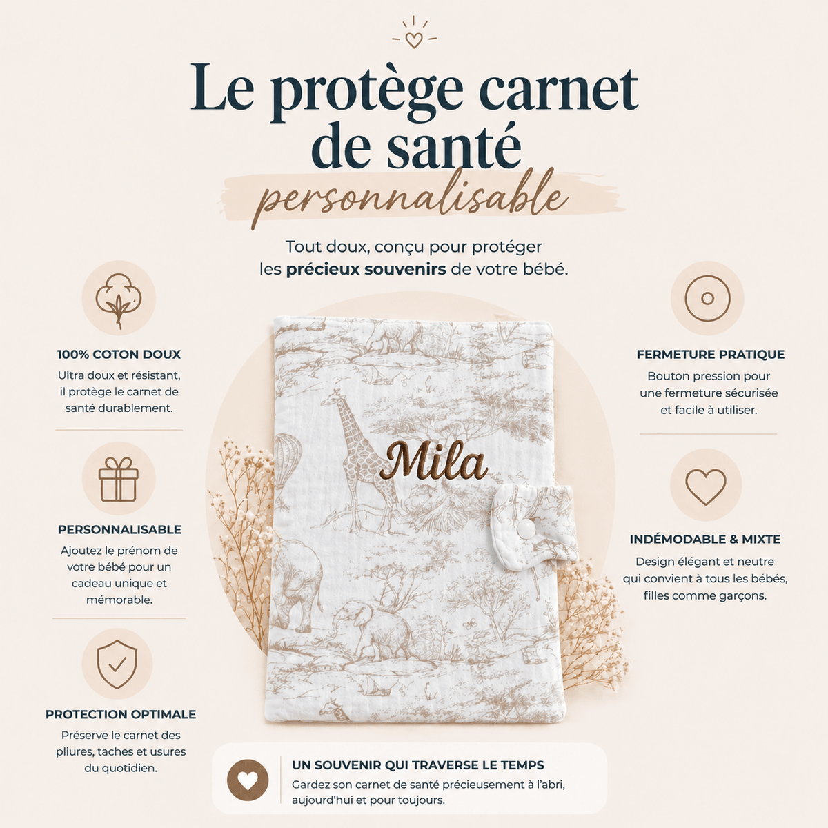 Protège carnet de santé toile de Jouy pour préserver le carnet