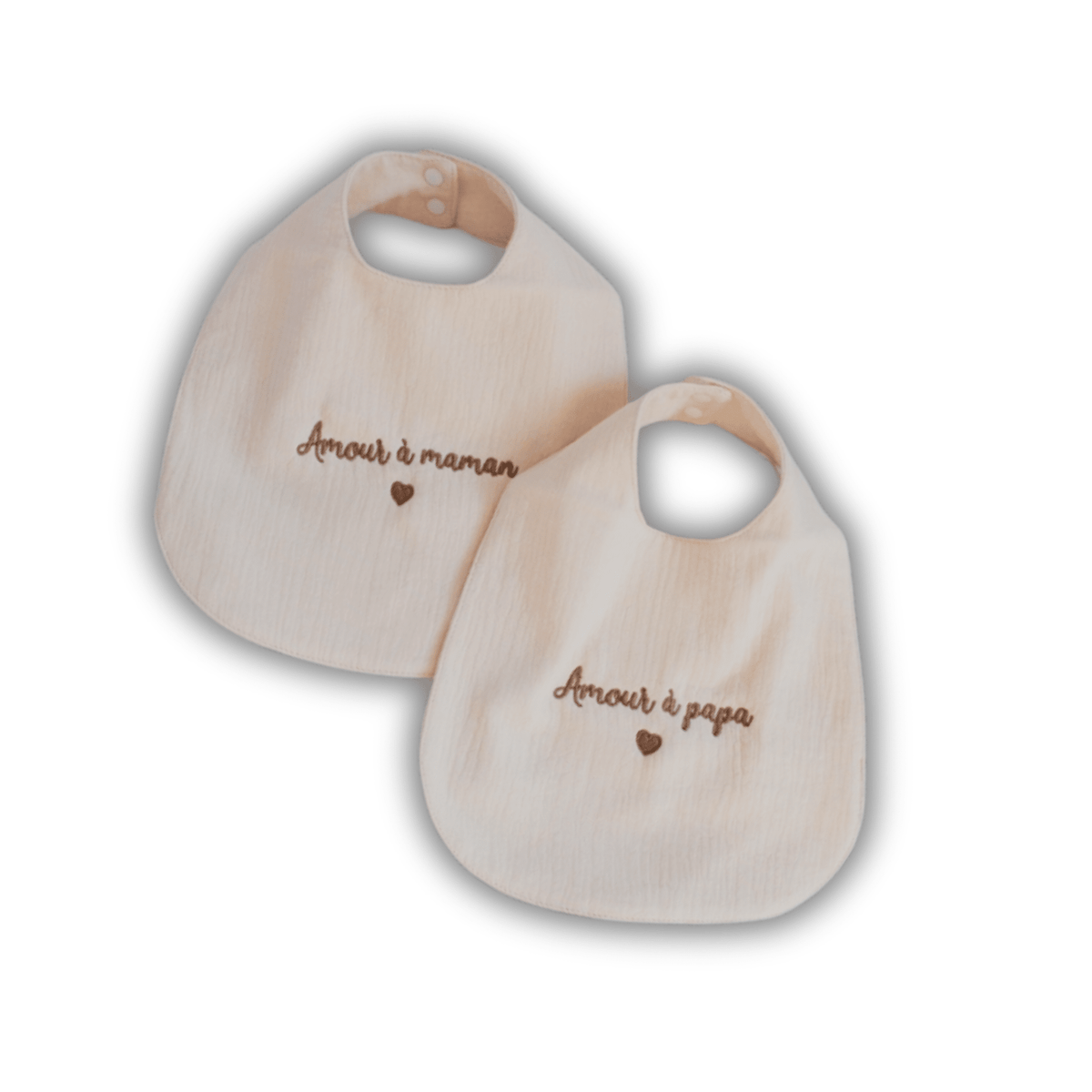 Bavoir tablier en double gaze de coton avec pressions réglables