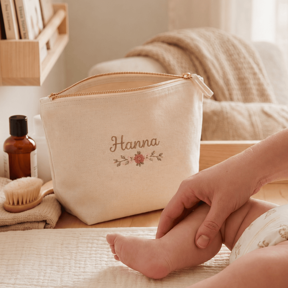 Trousse de toilette bébé brodée au prénom, trois tailles