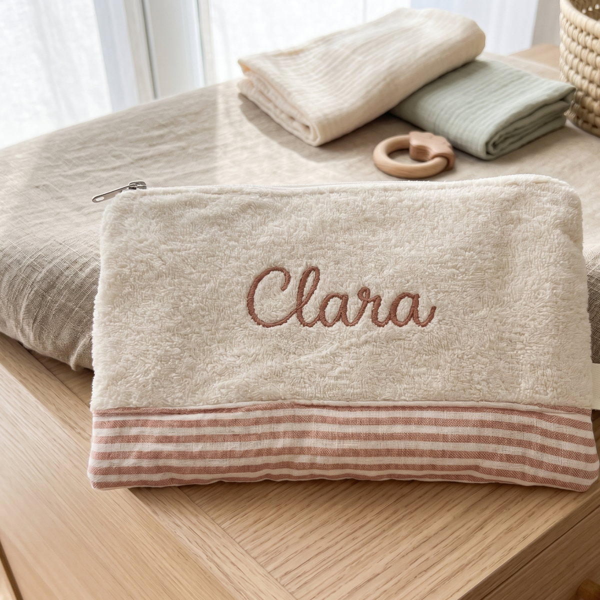 Trousse de toilette en coton assortie aux ponchos de bain