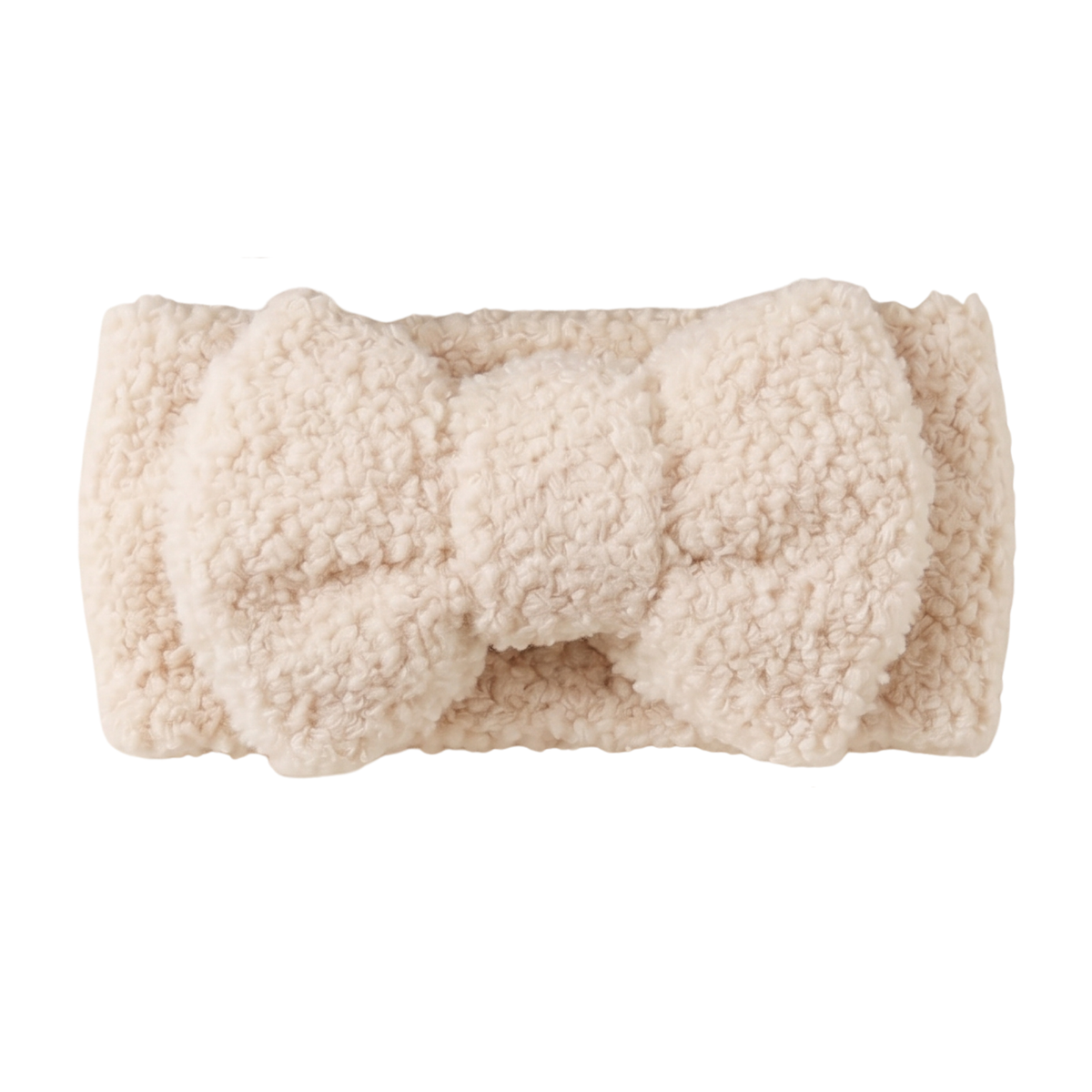 Bandeau bébé en moumoute bouclée porté par un nourrisson