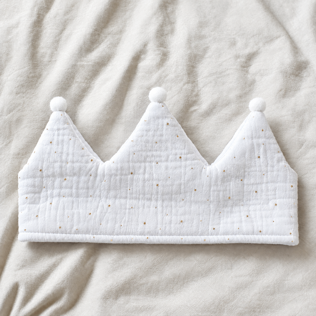 Couronne d'anniversaire blanc à pois dorés à personnaliser