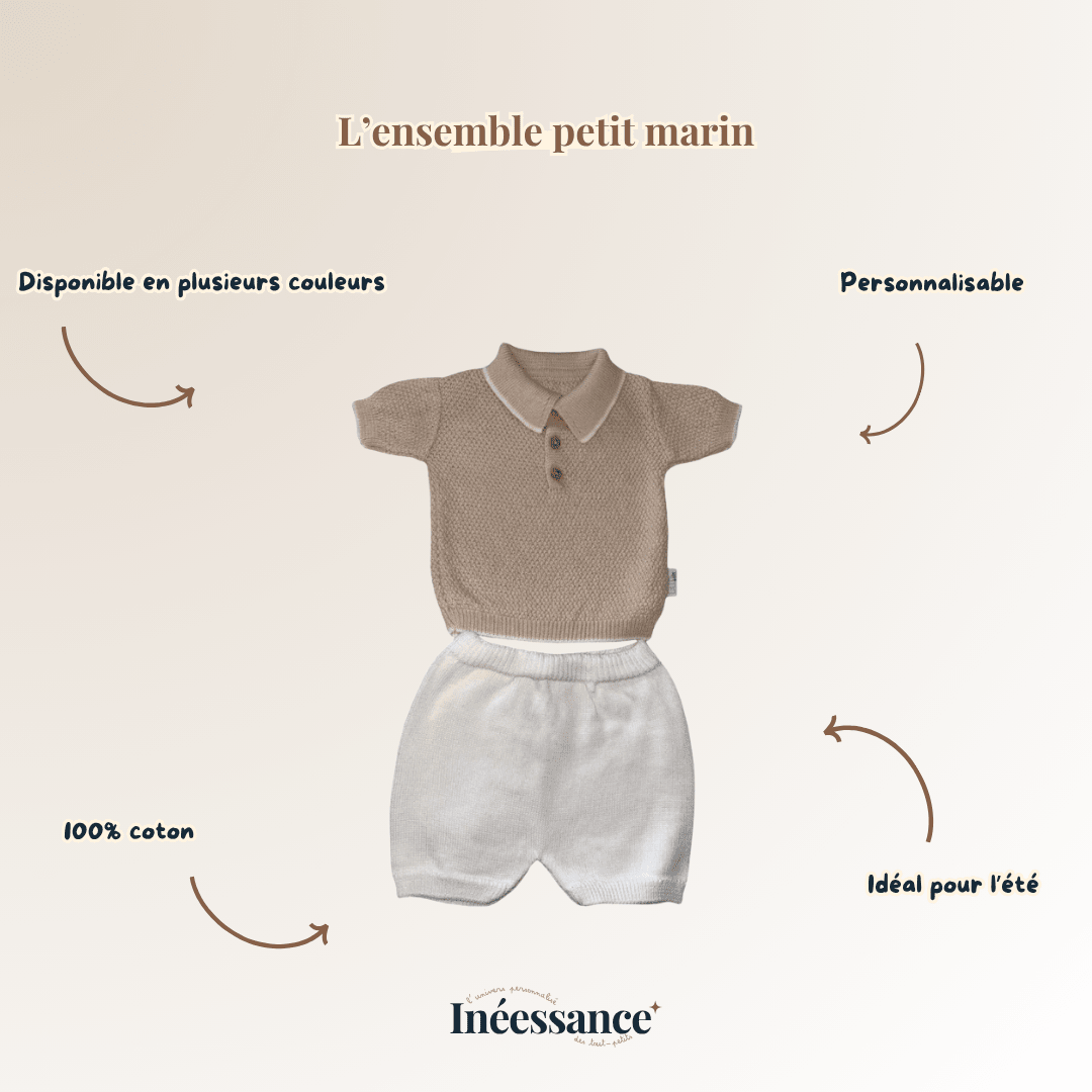 Détail du polo de l'ensemble bébé Petit Marin en coton