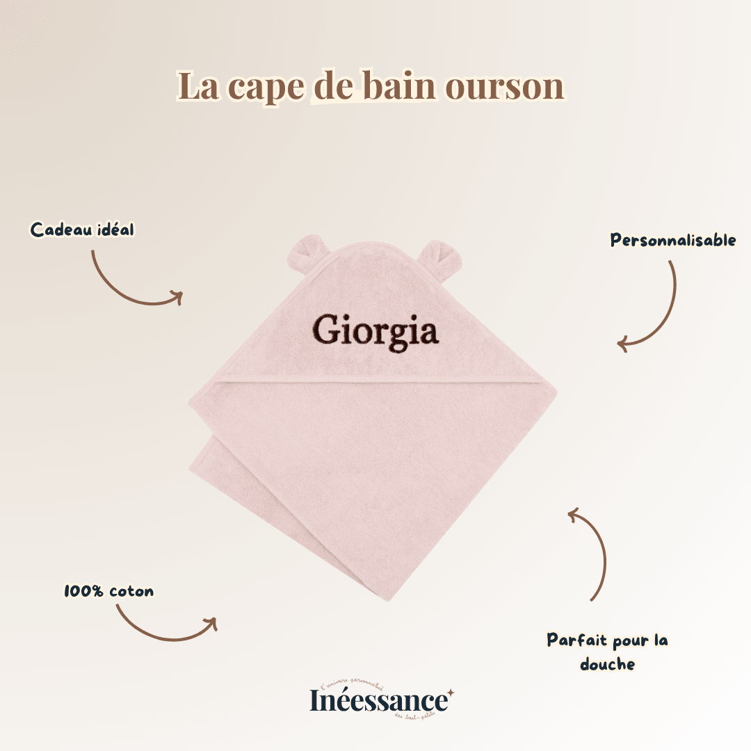 Cape de bain ourson XXL rose brodée au prénom Giorgia