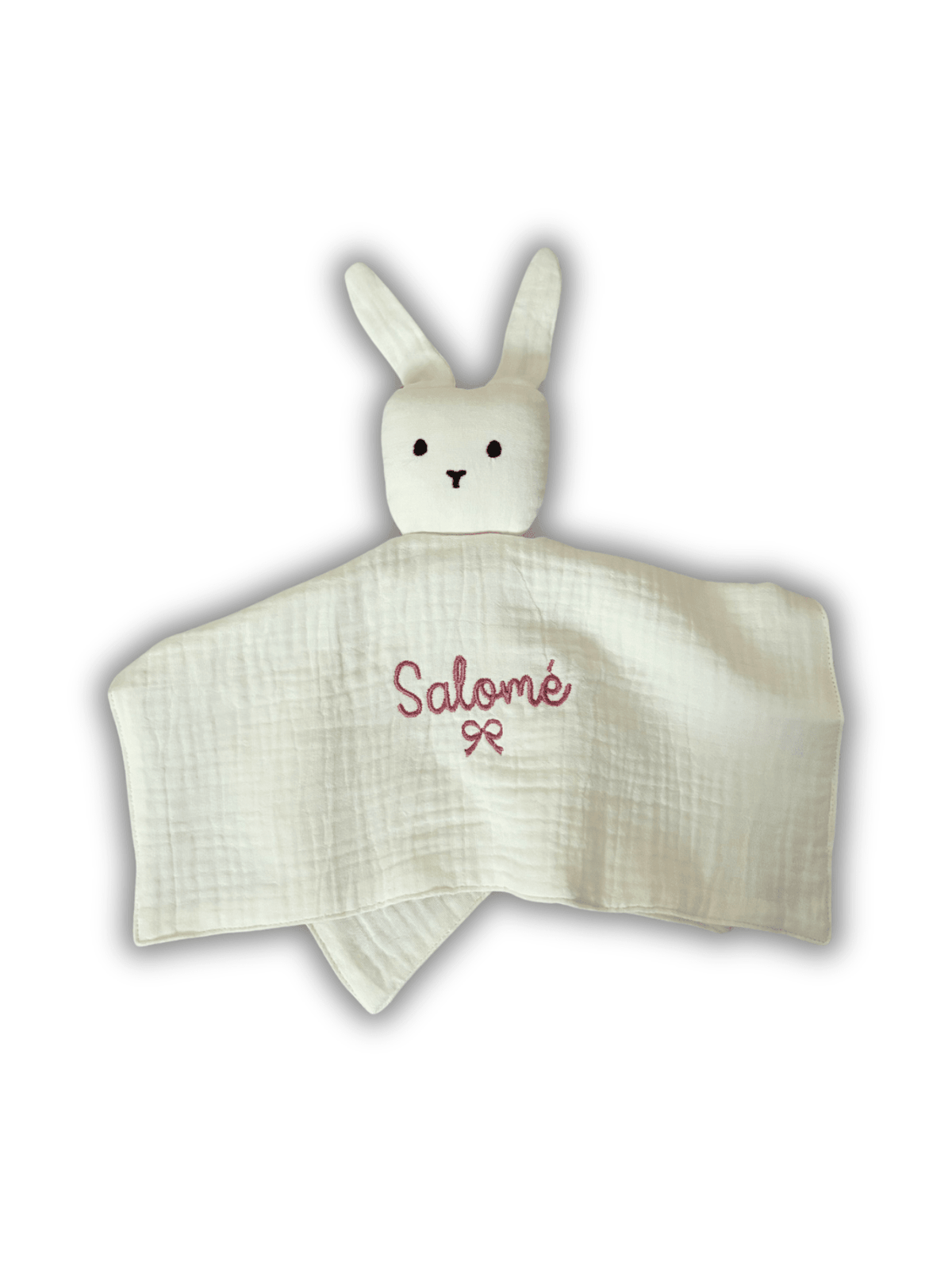 Doudou lapin crème en gaze de coton brodé